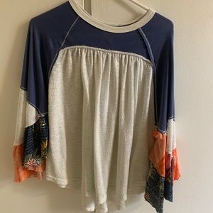 Free people patchwork sleeve tee, xs